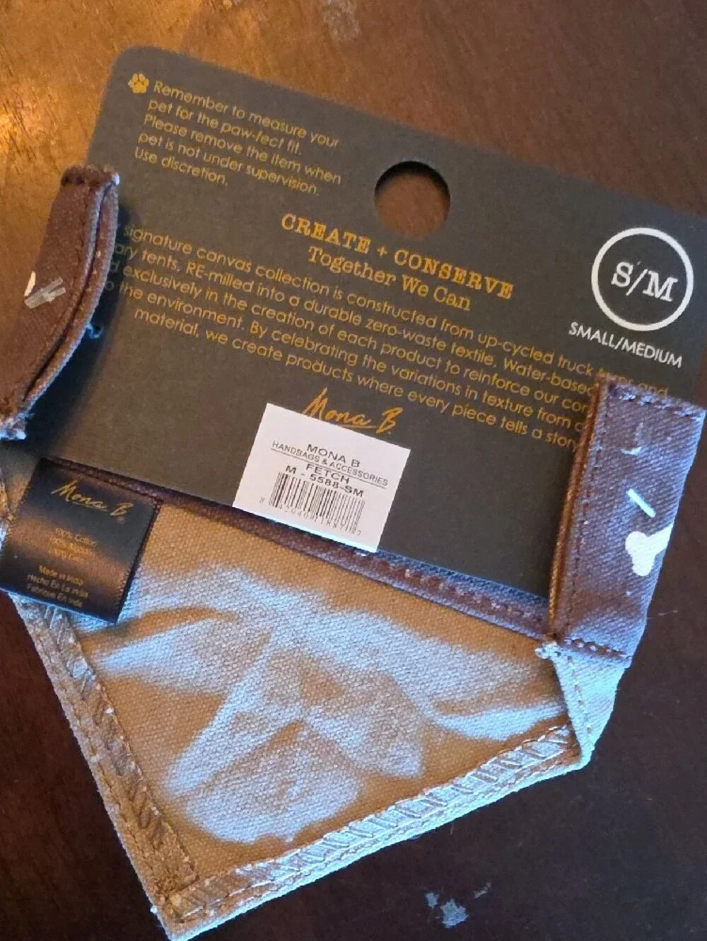 Mona B Slip-On Dog Bandana in Brown and Tan with Bone Print Treat